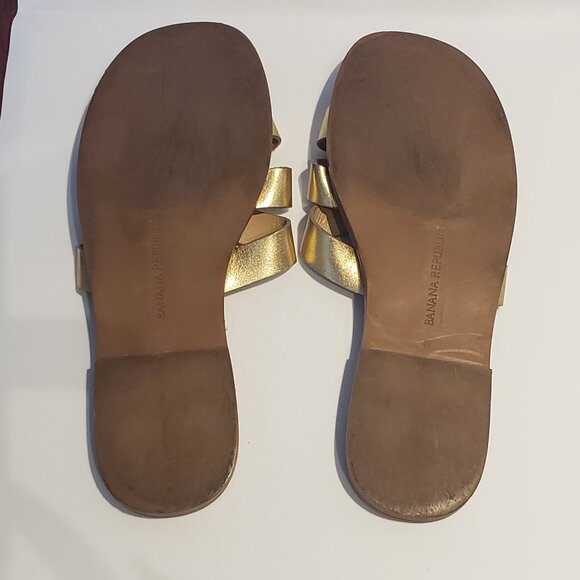Banana Republic Slip On Slides Sandals Metallic Gold Sz 6 - Picture 3 of 6